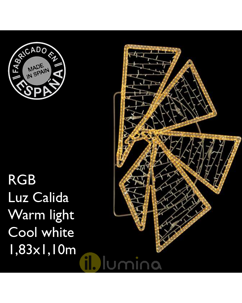 Figura Navideña flashing parpadeante cinco formas triangulares luz RGB cálida y frias 1,98x10,70 m apto para exterior