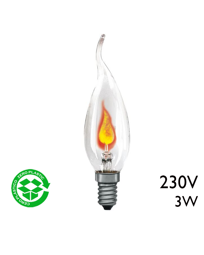 Bombilla de vela punta torcida oscilante clara 3W E14 230V