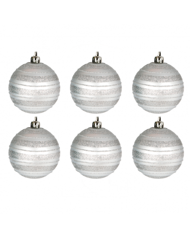 Blister 6 Christmas balls decorated silver color ø6cm