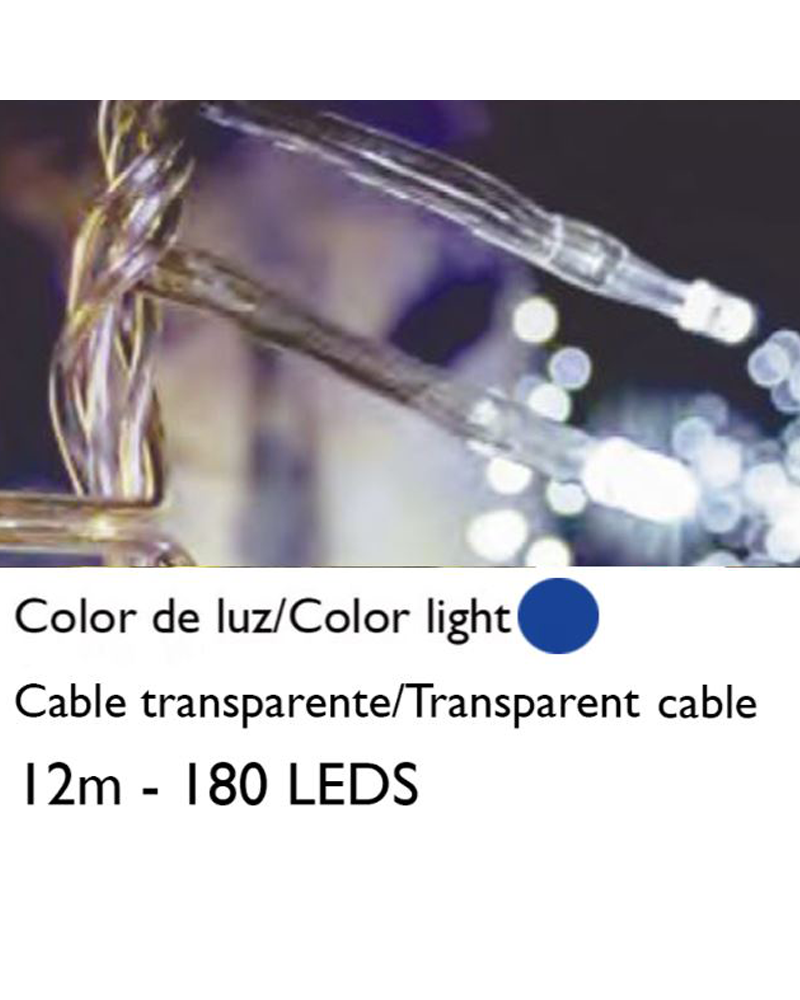 String light 12m and 180 blue LEDs transparent cable for indoor use