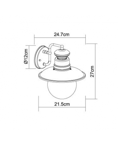Aplique pared de exterior 27cm de acero y vidrio E27 60W IP44