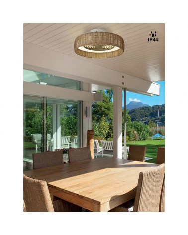 Ventilador de techo 25W Ø58,5cm plafón LED 55W ratán control remoto IP44  luz REGULABLE y mando