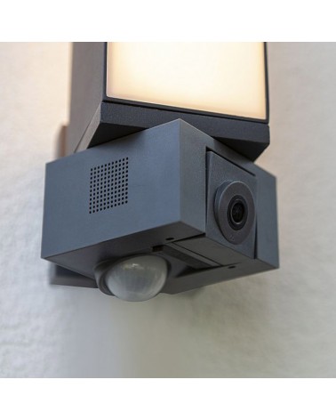 Dark grey aluminum and PC outdoor wall light 32.5cm LED 17.3W IP44 with app movement sensor and full HD camera CCT 2700K-6500K