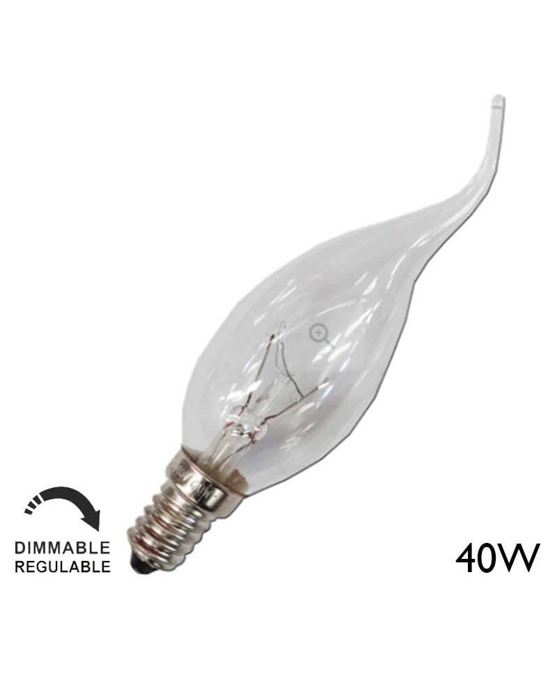 Bombilla de vela punta torcida clara E14 40W 230V Regulable