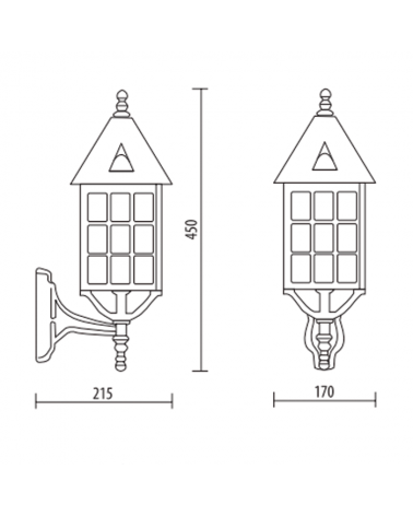 Outdoor wall light classic style IP44 E27 high 45cms, with head up