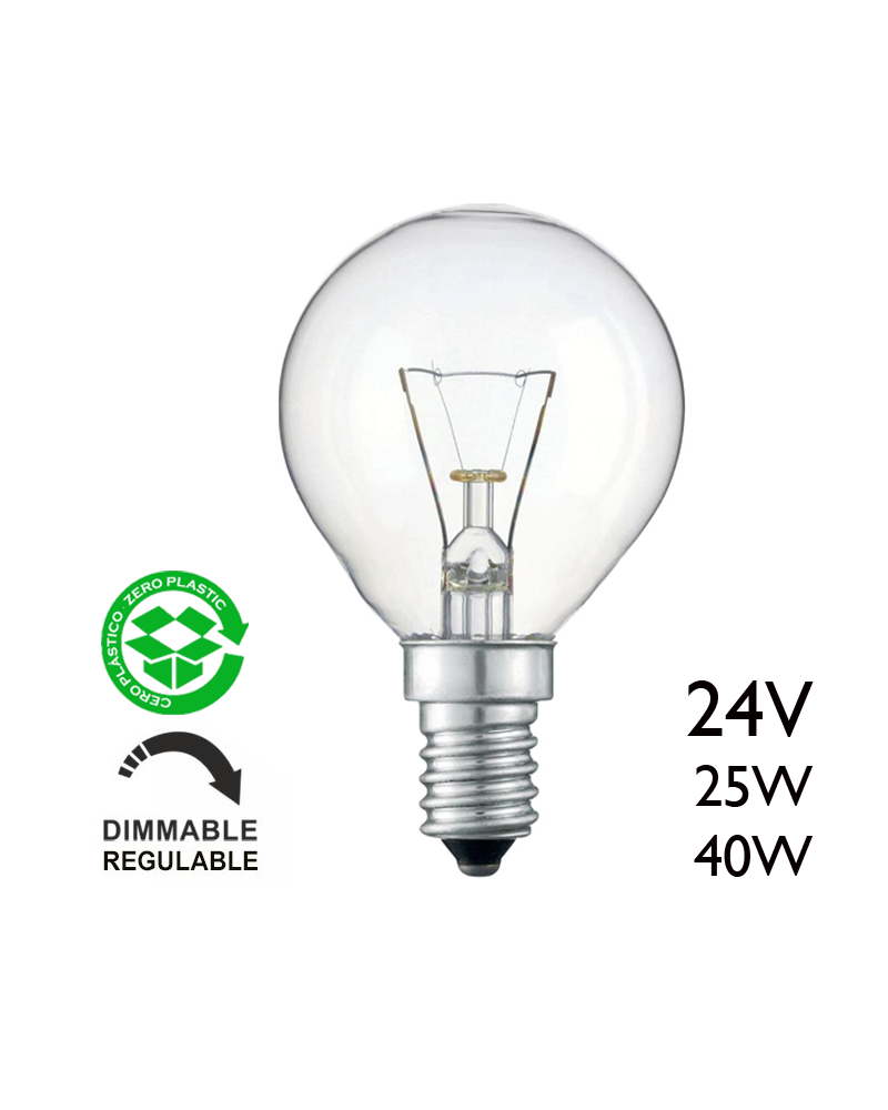 Bombilla esférica clara 24V E14 de filamento
