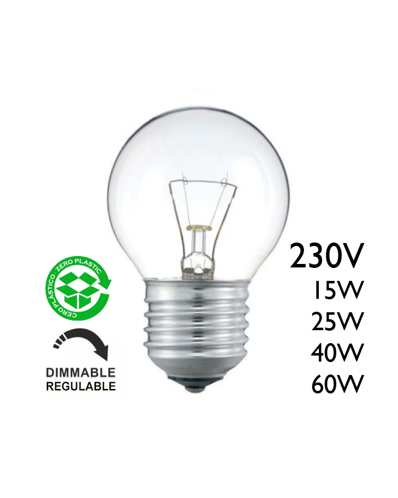 Bombilla esférica clara 230V E27 de filamento