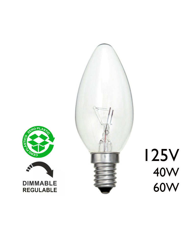 Lampara incandescente vela 125V E14 clara