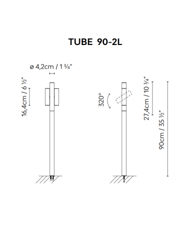 Baliza para exterior Tube 90 cm de altura acabado en corten con 2 focos LED giratorios de 4,5W 3000K IP55