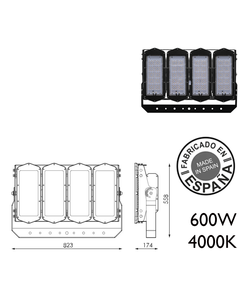 Industrial outdoor projector 600W 480 leds IP66 4000K + 100,000h
